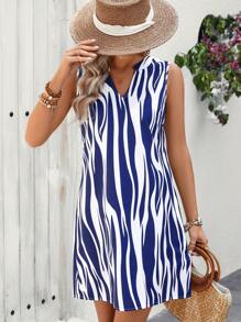 EMERY ROSE Women\ Summer Holiday Colorblock Printed V-Neck Sleeveless Dress - Blue - View 7