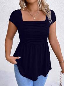 SHEIN LUNE Plus Square Neck Ruched Front Peplum Tee