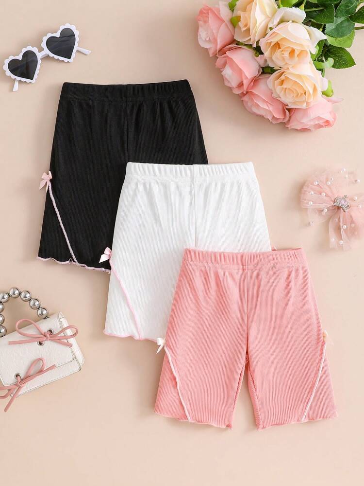 Baby Girl 3 Pcs/Set Multicolor Knitted High Elasticity Bow Knot Decorated Leggings With Ruffle Trim