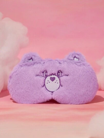 SHEIN X Care Bears Cute Purple Embroidery Detail Plush Eye Mask,Gifts,Vacation