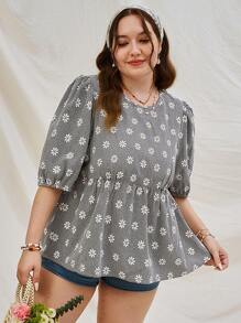 Dreamara Chemise à fleurs blanches et noires de grande taille
