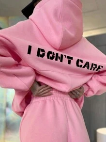 INAWLY 女式簡約素面帽t衫和褲子套裝 - 粉色 - 查看 1