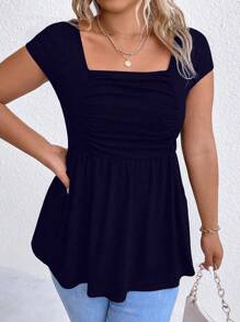 SHEIN LUNE Plus Square Neck Ruched Front Peplum Tee