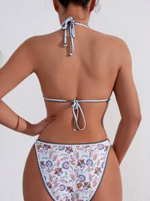 SHEIN Swim Bộ bikini thời trang đơn giản in hình cây xanh đi nghỉ mát cho nữ mùa hè - Nhiều màu - Xem 2