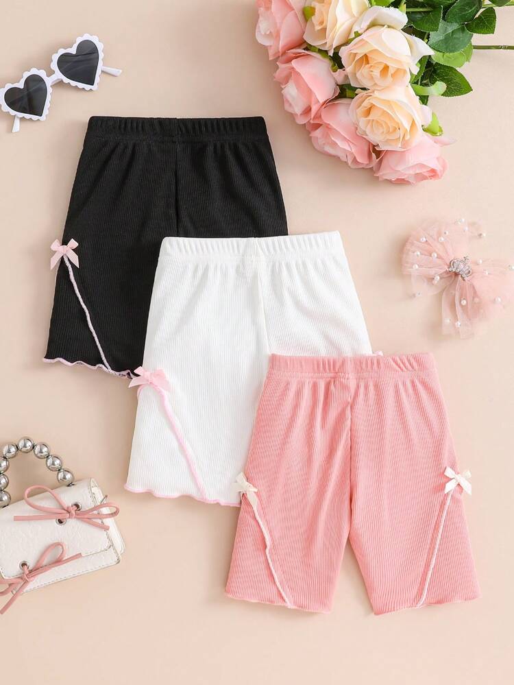 Baby Girl 3 Pcs/Set Multicolor Knitted High Elasticity Bow Knot Decorated Leggings With Ruffle Trim