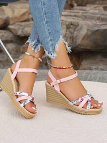 Dép quai ngang màu hồng mùa hè mới dành cho bé gái, đế nêm Peep Toe có đế dày, có dây đeo ở ngón chân và mắt cá chân. Hoàn hảo cho bữa tiệc ngoài trời, đám cưới, kỳ nghỉ hoặc bất kỳ trang phục phong cách nữ hoàng cổ điển và giản dị nào. - Hồng - Xem 8