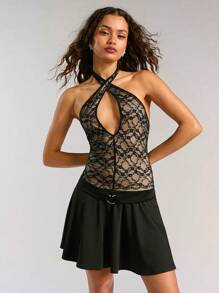 Forever 21 Sexy Hollow Out Lace Halter Backless Bodycon Dress