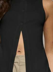 MUSERA Top de tirantes de punto negro informal para vacaciones de verano