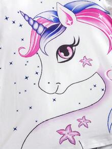 SHEIN 少女休閒圓領荷葉邊連身短上衣和短褲套裝 - 藍色 - 查看 3