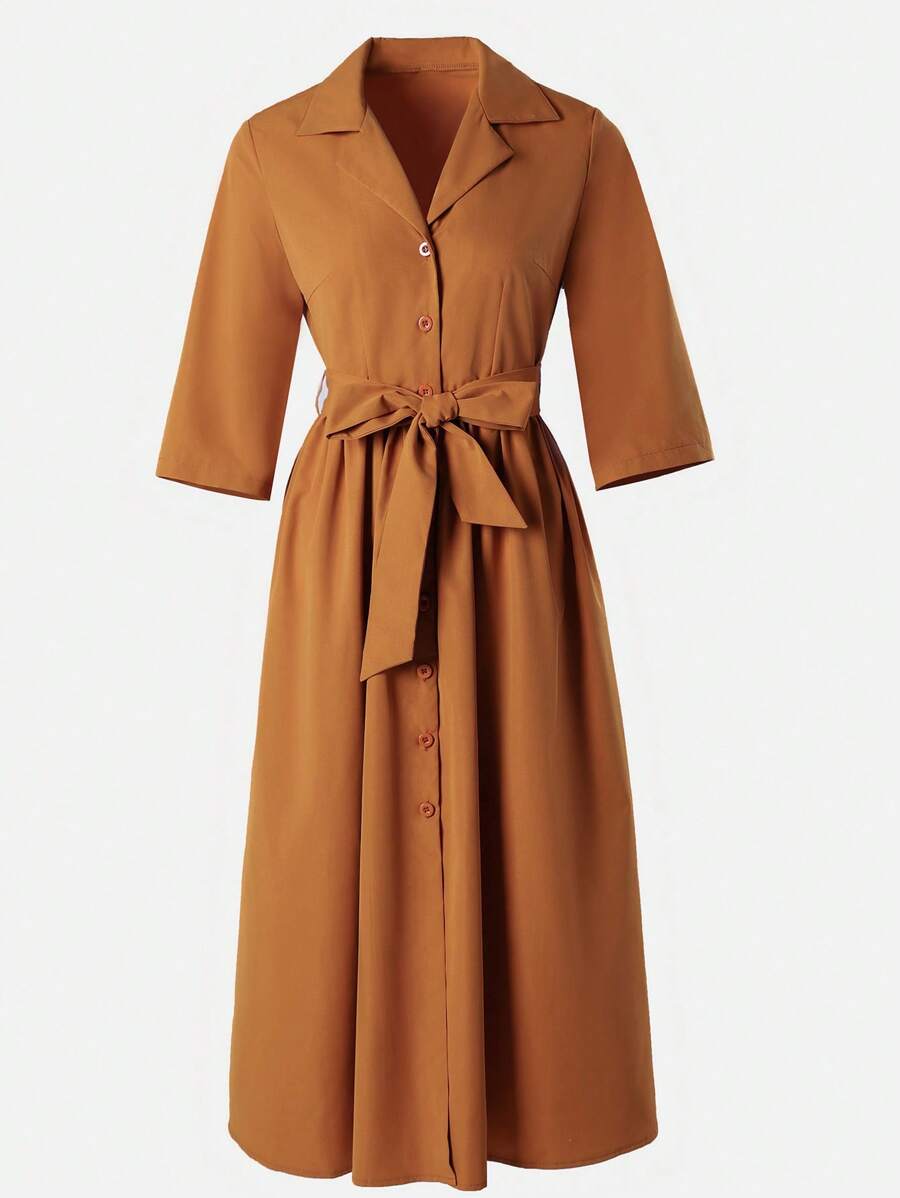 SHEIN Clasi Của phụ nữ Ngắn tay Dây thắt lưng Đan Đầm - Màu Cam cháy - Xem 1