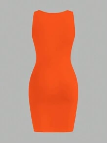 Slaydiva Casual Simple Orange Sleeveless Thick Strap V-Neck Fitted Mini Dress For Women, Suitable For Summer,Summer Dresses For Women Suitable For Going Out Chic Dress