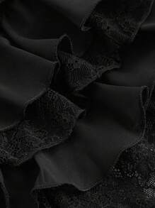 SHEIN MOD Áo hai dây nhiều lớp xếp nếp, phối ren màu trơn, xẻ tà bên hông - màu đen - Xem 4
