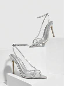 CUCCOO SZL Women Sexy Fashion Open Toe Rhinestone Cross Strap High Heels, Graduation Heel, Prom Heels For Summer Vacation Shoes Summer SaleSexy Party Baddie Chic Gorgeous Style