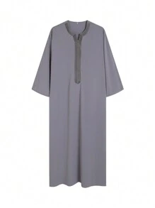 2025年新款灰色穆斯林刺绣男士长袍