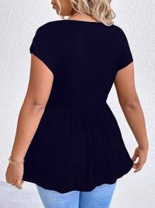 SHEIN LUNE Plus Square Neck Ruched Front Peplum Tee