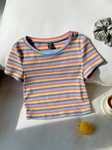 Comfortcana Colorful Striped Knit Slim-Fit Women\ T-Shirt
