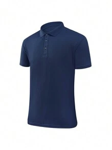 Men's Solid Color Casual Everyday Versatile Short Sleeve Polo Shirt, Spring/Summer - Navy Blue - View 1