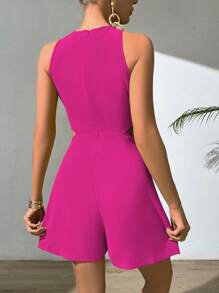 Chiquease Green Women Jumpsuit With Halter Neck, Hollow-Out Waist, Ruffled Texture Fabric - Hot Pink - View 2