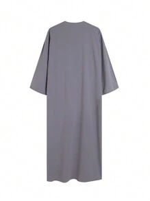 2025年新款灰色穆斯林刺绣男士长袍