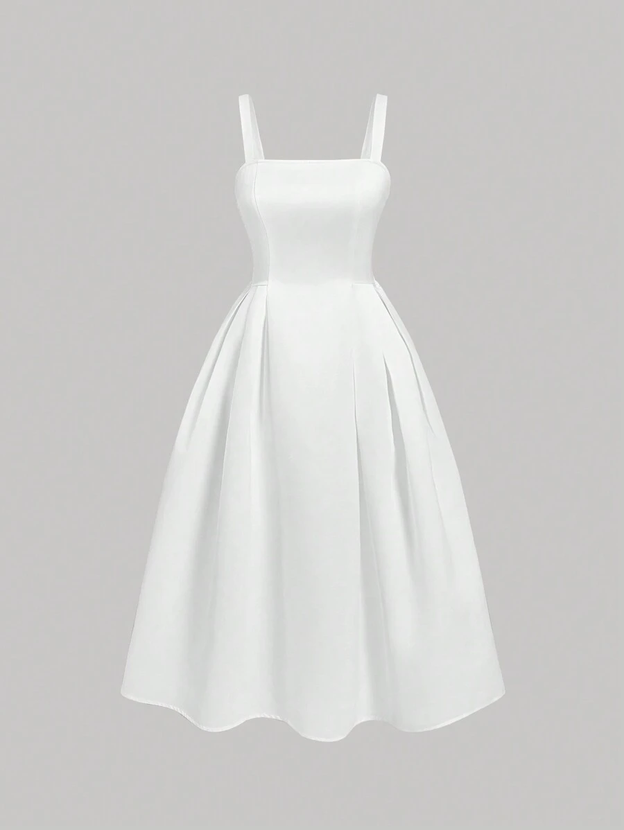 SHEIN MOD Vestido de tirantes finos con pliegues en forma de A, sencillo y de verano para mujer - Blanco - Ver 1