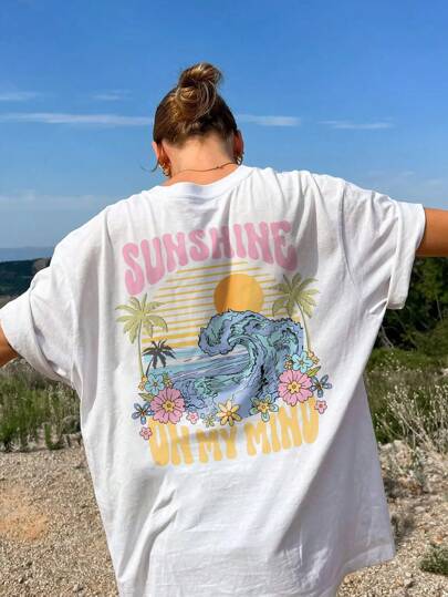 INAWLY Women Simple Colorful Graphic Printed Round Neck Short Sleeve Summer T-Shirt Graphic Tees Women Tops