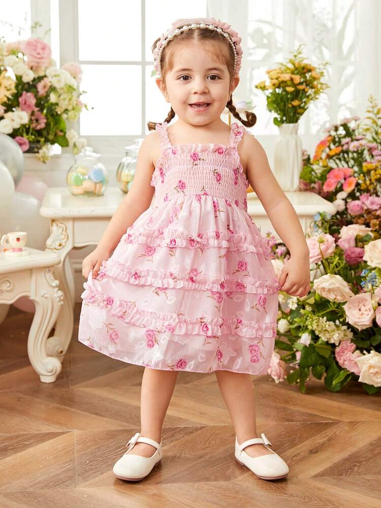 Baby Girl Elegant & Gorgeous & Lovely Floral Print Halter-Neck Dress Suitable For Parties And Outings In Spring And Summer