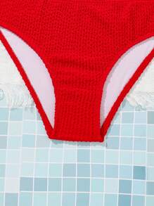 SHEIN 少女實色不對稱領比基尼套裝，帶分開的下褲，適用於夏季 - 紅色 - 查看 3