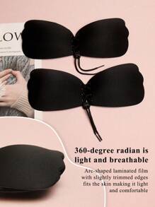 Cross-Strap Transparent Shoulder Strap Wing-Shaped Nipple Cover ,Drawstring Breast Stickers 2 Pcs For Women, Gathered And Lifted Wedding Dress Hanging, Anti-Sagging Silicone Breast Stickers, Strapless Invisible Underwear,Bra,Sticky Bra,Nipple Cover,Lingerie,Boob Tape,Strapless Bra,Push Up Bra,Lingerie For Women,Nipple Covers,Bra For Women,Nipple Tape,Backless Bra, Suitable For Formal Dresses, Dates, Wedding, Travel, Vacation, Holiday, Festival, Bride, Spring - Black - View 2