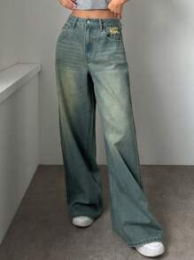 DAZY Quần jean nữ dáng rộng thời trang - Rửa trung bình - Xem 3