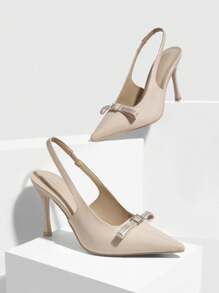 CUCCOO CHICEST Women's Pointed Toe Rhinestone Buckle Fashionable High Heels, Graduation Heel, Prom Heels For Summer Vacation Shoes Summer - Apricot - View 3