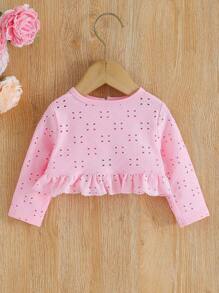 SHEIN Baby Mädchen elegante und romantische atmungsaktive weiße Jacke mit Hohl-Cut-Jacquard für Frühling und Sommer tägliche Kleidung und Outdoor-Aktivitäten - Pink - Übersicht 2