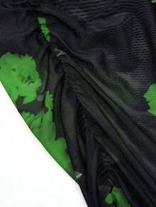 SHEIN Clasi Đầm bodycon dài tay in hoa thời trang cỡ lớn - màu xanh lá - Xem 5