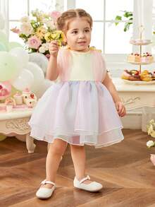 Baby Girl Spring/Summer Sweet Lovely Cute Gradient Mesh Dress - Multicolor - View 5