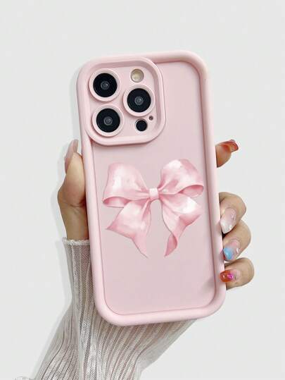 Kawaii Pink Bowknot & Simple Rhinestone Pink Phone Case Compatible With IPhone 12, 13, 14 Series And Other Mobile Phone Shell