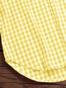 INAWLY Women Spring Casual Plaid Long-Sleeve Shirt With Short Front And Long Back Fall Cloth For Women - Yellow - View 3