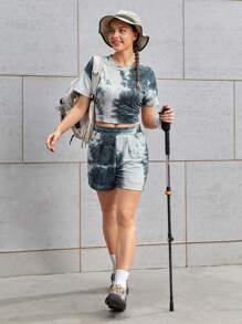 Streetz SHEIN Sport Jersey & Street Swear Tie-Dye Casual Short Sleeve Shorts Sportswear Set - Black and White - View 5