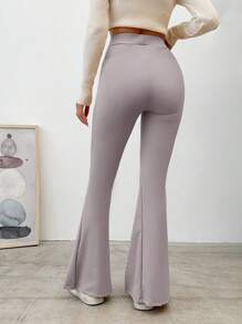 RueChic Solid Elastic Waist Seam Front Split Hem Pants - Dusty Pink - View 4