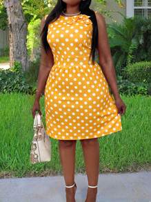 Celure Vestido sin mangas de talla grande para mujer con estampado de lunares de moda - Amarillo - Ver 3