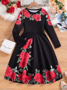 SHEIN Tween Girl Casual Knitted Printed Dress