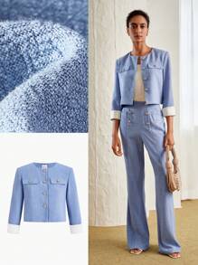 MOTF PREMIUM LINEN CONTRAST CUFF BUTTON PLACKET JACKET - Blue - View 11