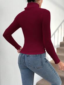 EURMUSE 2 Pcs Women's High Neck Solid Color Sweater - Red - View 2