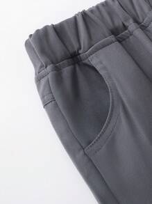 SHEIN Quần dài lưng thun màu xám cho bé trai, thoải mái hàng ngày, đi biển, đi nghỉ, đi du lịch, thư giãn, mặc khi tắm nắng, xuân/hè - Xám - Xem 4