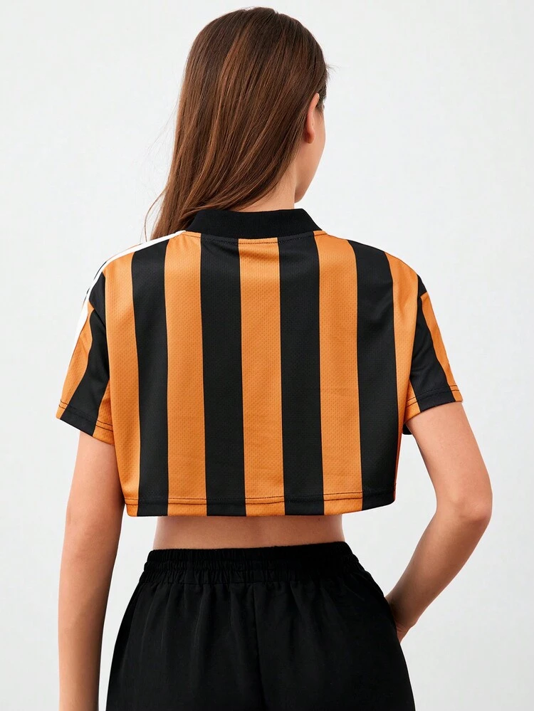 Vertical Stripe Short Loose Sports Short Sleeve T-Shirt