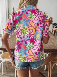 Breezaya Chemise décontractée pour femmes à manches bouffantes et imprimé fleuri coloré pour les vacances de printemps/été