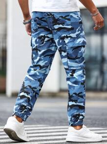 Manfinity LEGND Quần jean nam ngụy trang in dây rút thắt lưng buộc mắt cá chân Quần jean bảo hộ lao động - Màu xanh lam - Xem 2