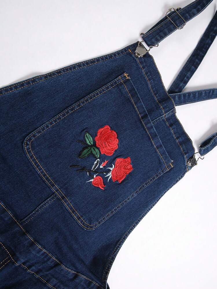 Men Summer Floral Printed Ripped Pocket Casual Denim Overalls