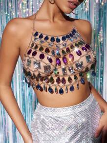 Zolique Party Beach Multi-Color Acryl Edelstein Spaghetti Strap Tank Top