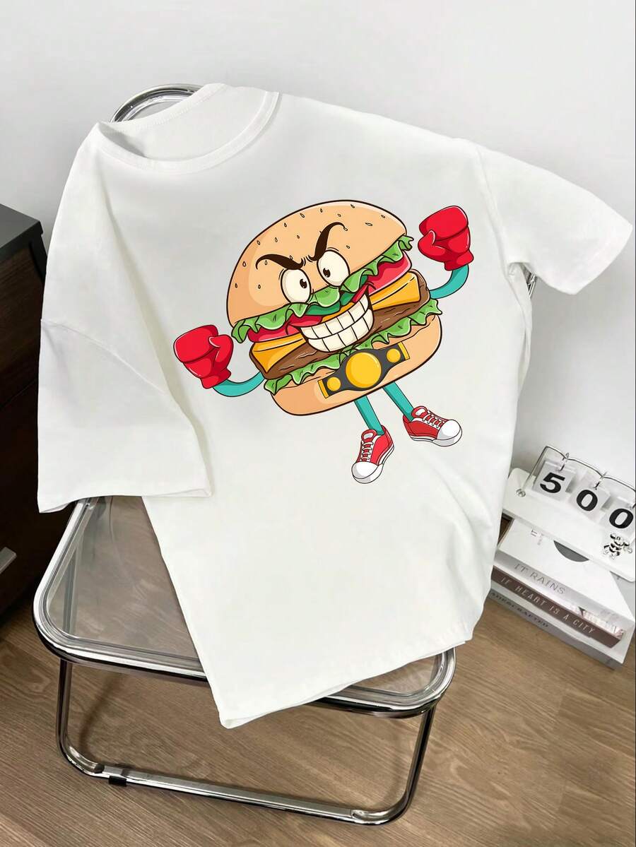 Tween男孩夏季休閒時尚卡通印花短袖T恤 - 白色 - 查看 1