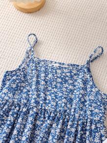 SHEIN LMoss Kids 年轻女孩针织纯色圆领休闲 T 恤搭配编织碎花印花细肩带连衣裙套装