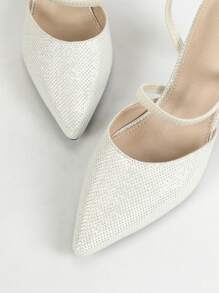 時尚優雅女士高跟鞋尖頭後帶鞋 - 白色 - 查看 4